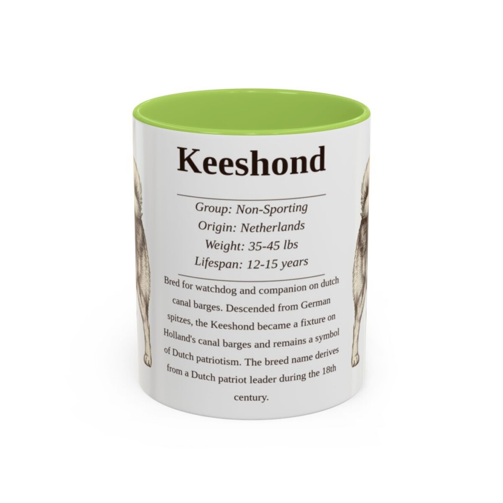 11oz Keeshond Mug, Light Green, front view