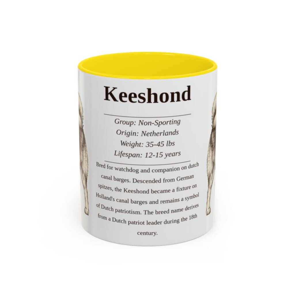 11oz Keeshond Mug, Yellow, front view