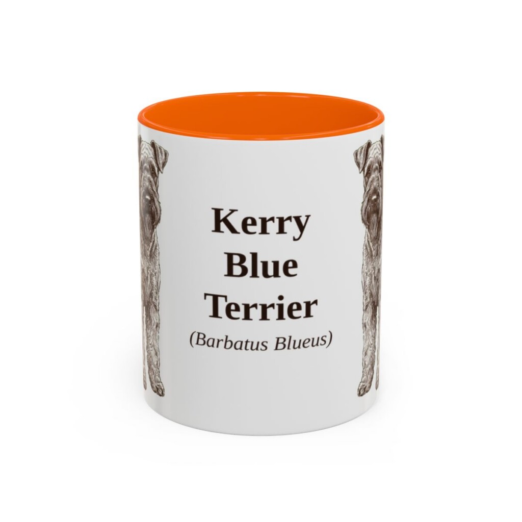 11oz Kerry Blue Terrier Latin Mug, Orange, front view