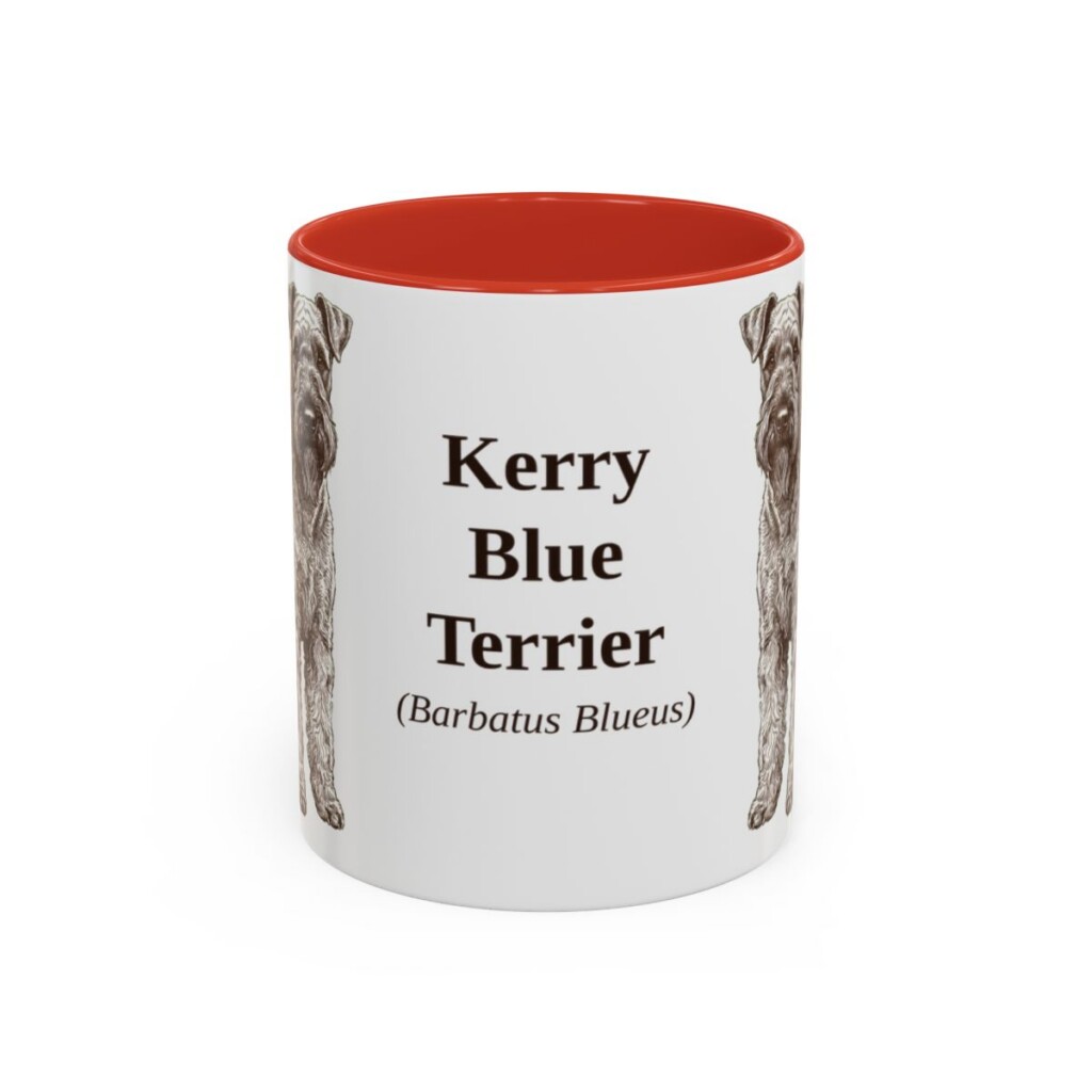 11oz Kerry Blue Terrier Latin Mug, Red, front view