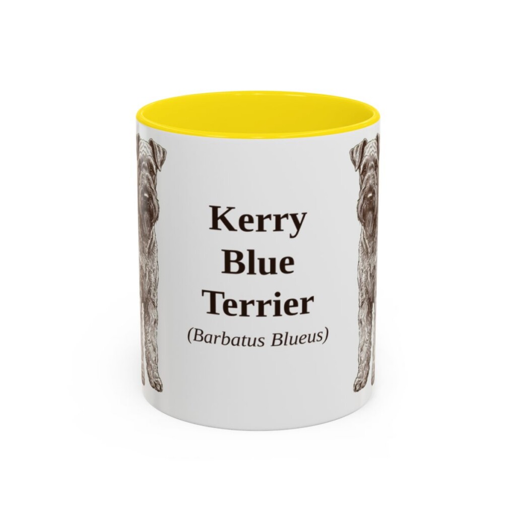 11oz Kerry Blue Terrier Latin Mug, Yellow, front view