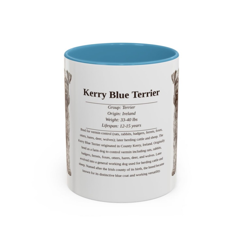 11oz Kerry Blue Terrier Mug, Light Blue, front view