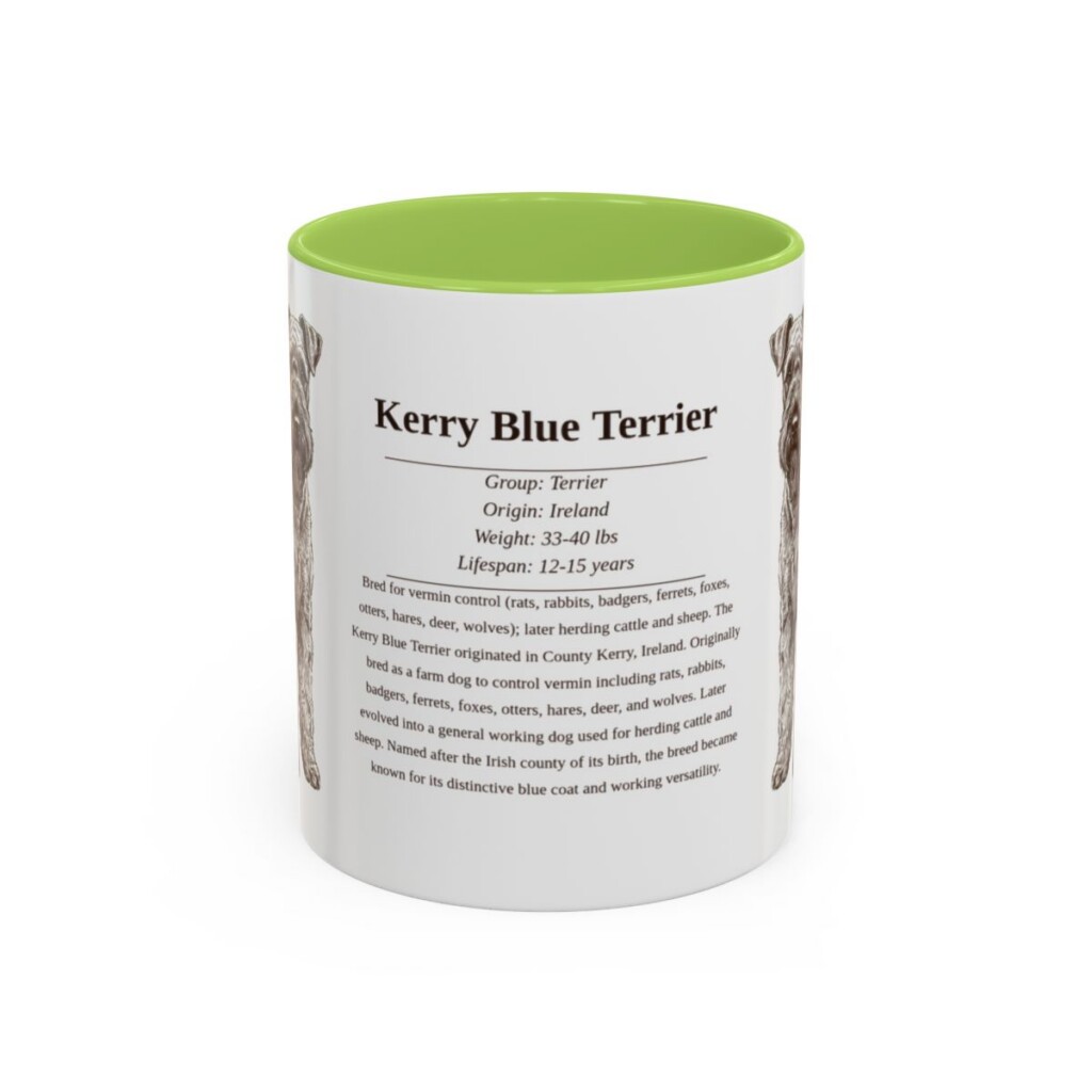 11oz Kerry Blue Terrier Mug, Light Green, front view