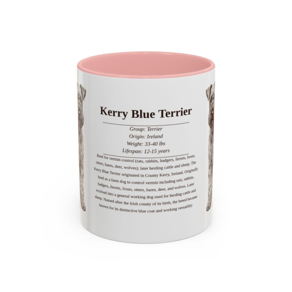 11oz Kerry Blue Terrier Mug, Pink, front view