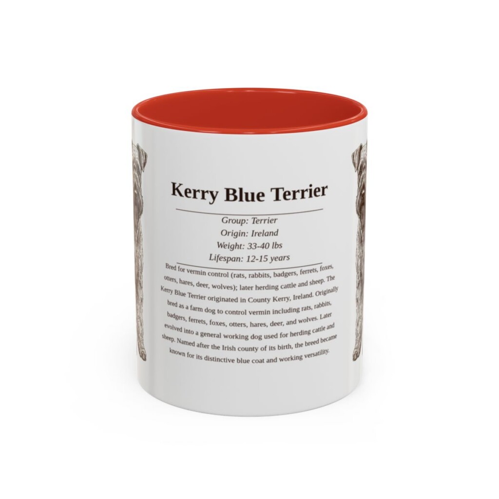 11oz Kerry Blue Terrier Mug, Red, front view