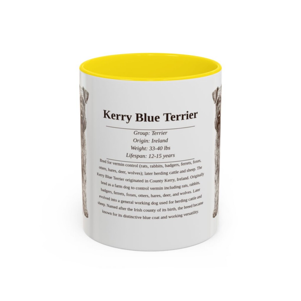 11oz Kerry Blue Terrier Mug, Yellow, front view