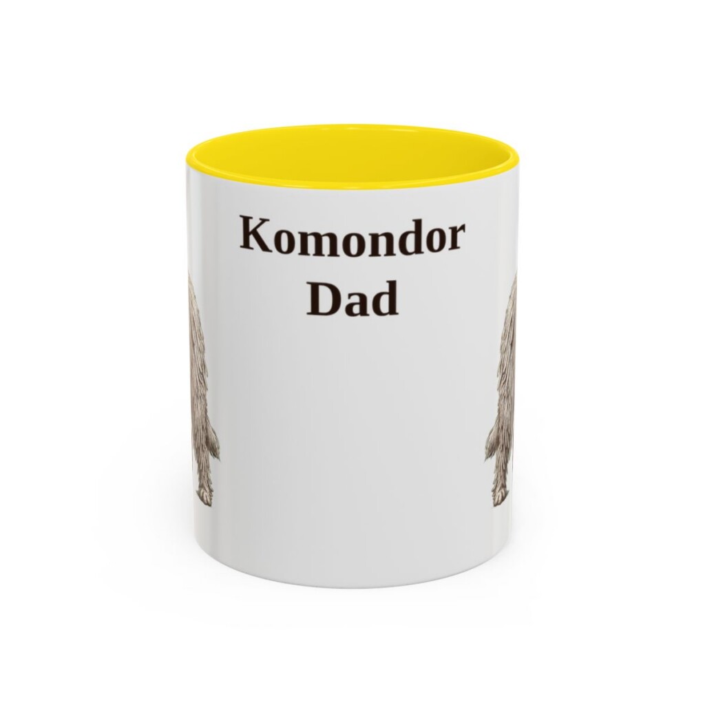 11oz Komondor Dog Dad Mug, Yellow, front view