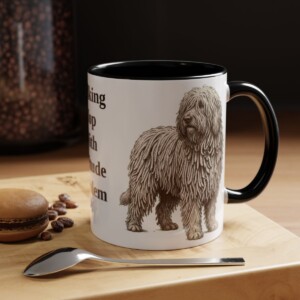 11oz Funny Komondor Mug, Black, lifestyle photo