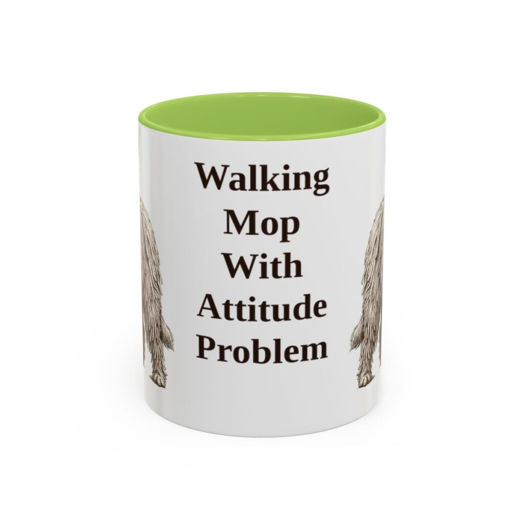 11oz Funny Komondor Mug, Light Green, front view