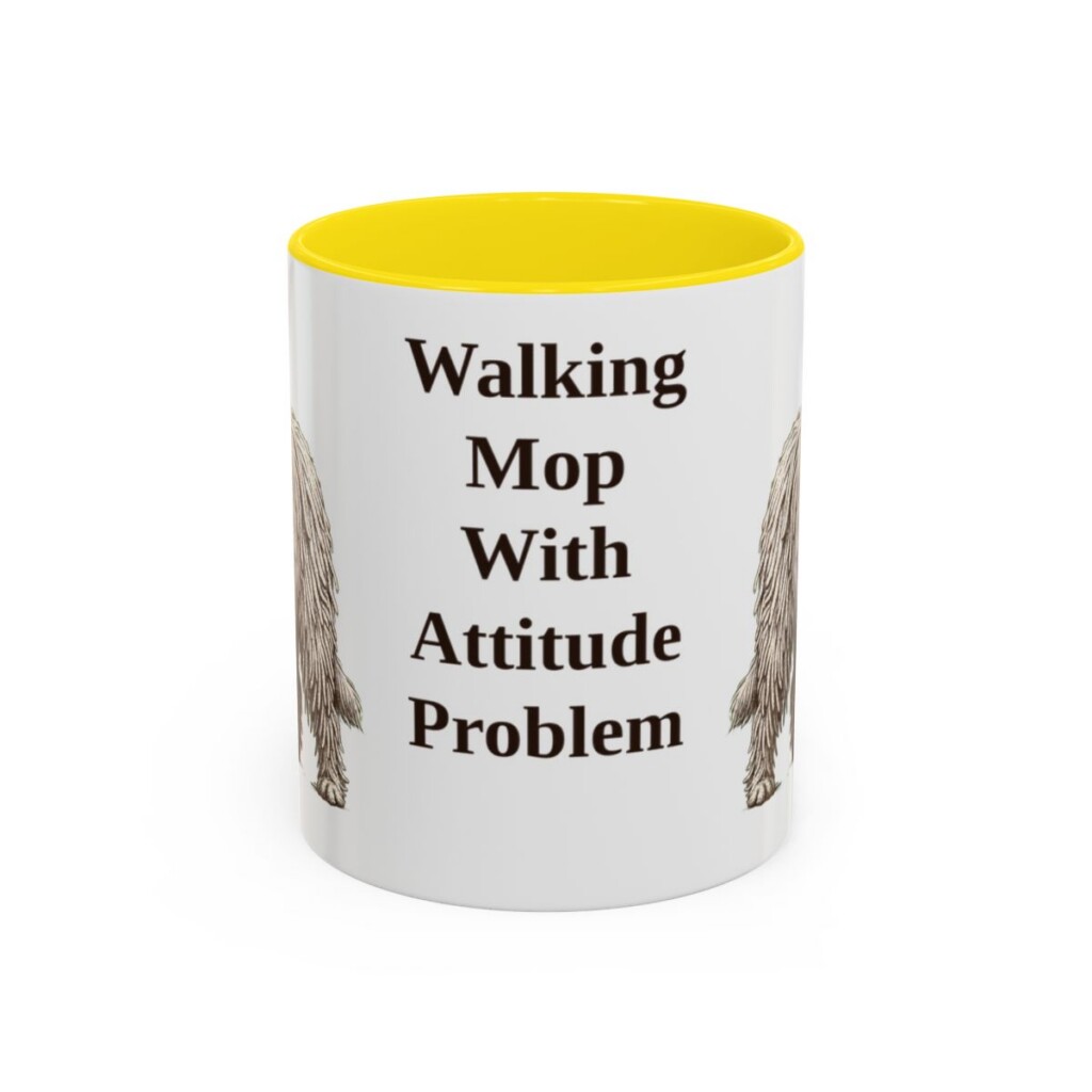 11oz Funny Komondor Mug, Yellow, front view