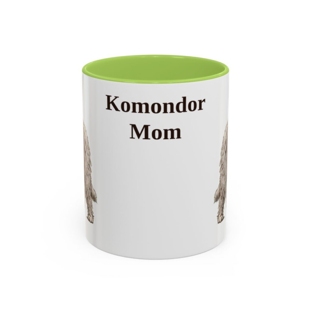 11oz Komondor Dog Mom Mug, Light Green, front view