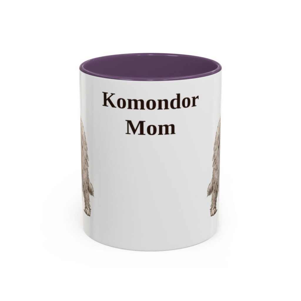 11oz Komondor Dog Mom Mug, Purple, front view