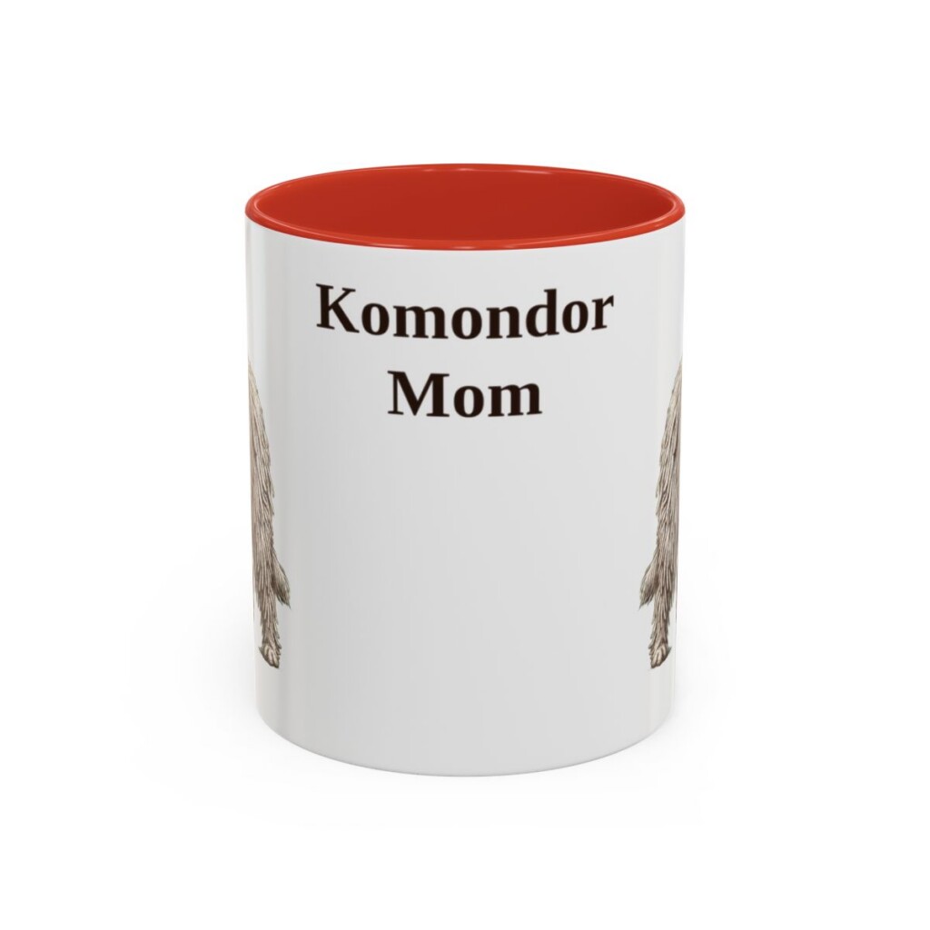 11oz Komondor Dog Mom Mug, Red, front view