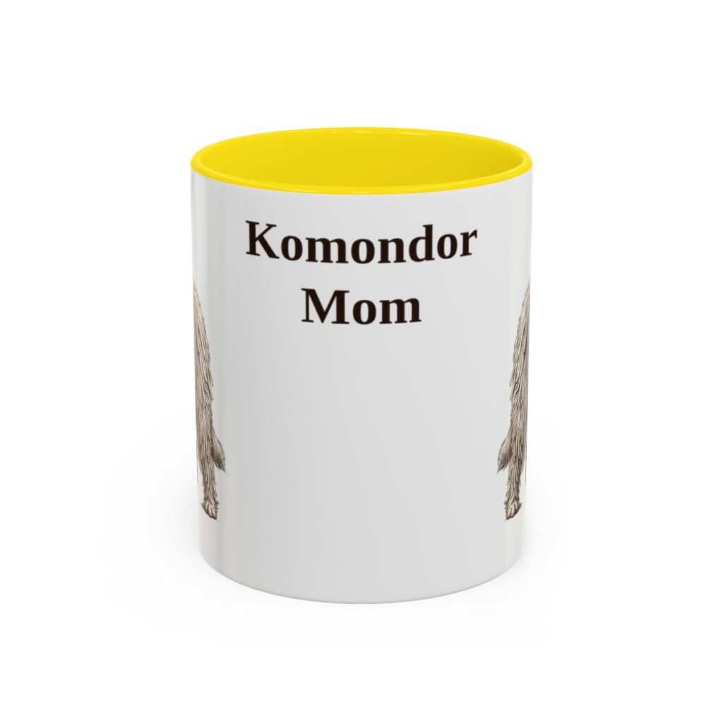 11oz Komondor Dog Mom Mug, Yellow, front view