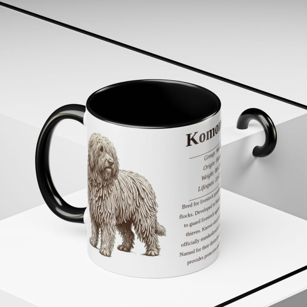 11oz Komondor Mug, Black, lifestyle photo