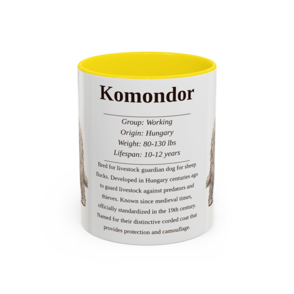11oz Komondor Mug, Yellow, front view