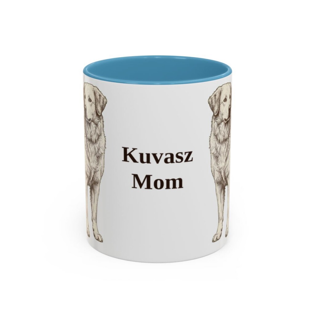 11oz Kuvasz Dog Mom Mug, Light Blue, front view