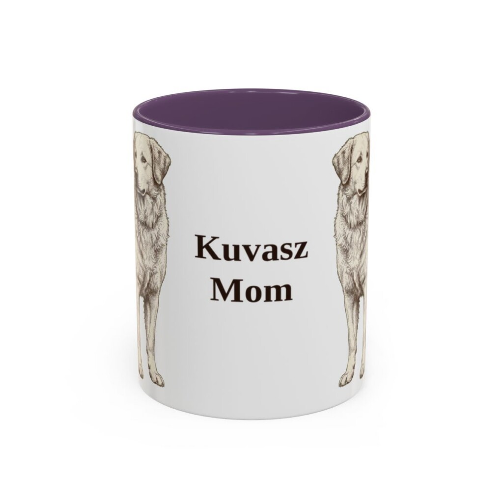11oz Kuvasz Dog Mom Mug, Purple, front view