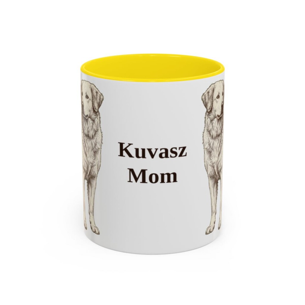 11oz Kuvasz Dog Mom Mug, Yellow, front view
