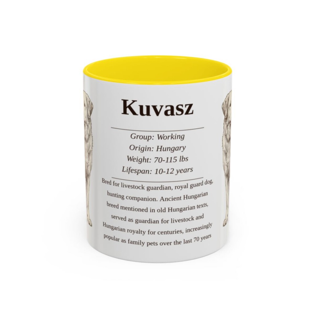 11oz Kuvasz Mug, Yellow, front view