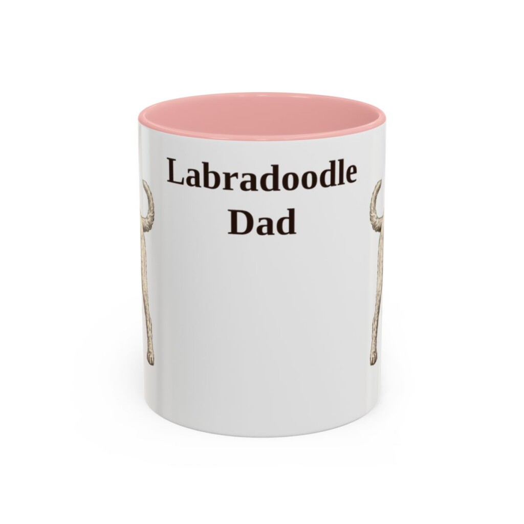 11oz Labradoodle Dog Dad Mug, Pink, front view