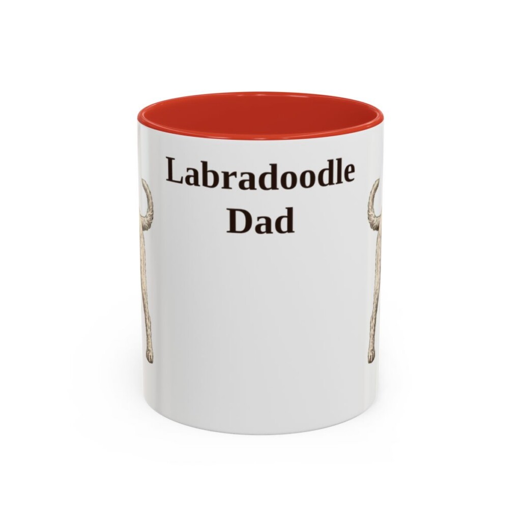 11oz Labradoodle Dog Dad Mug, Red, front view