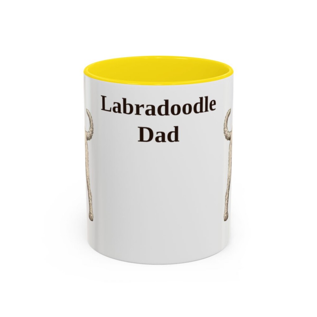 11oz Labradoodle Dog Dad Mug, Yellow, front view