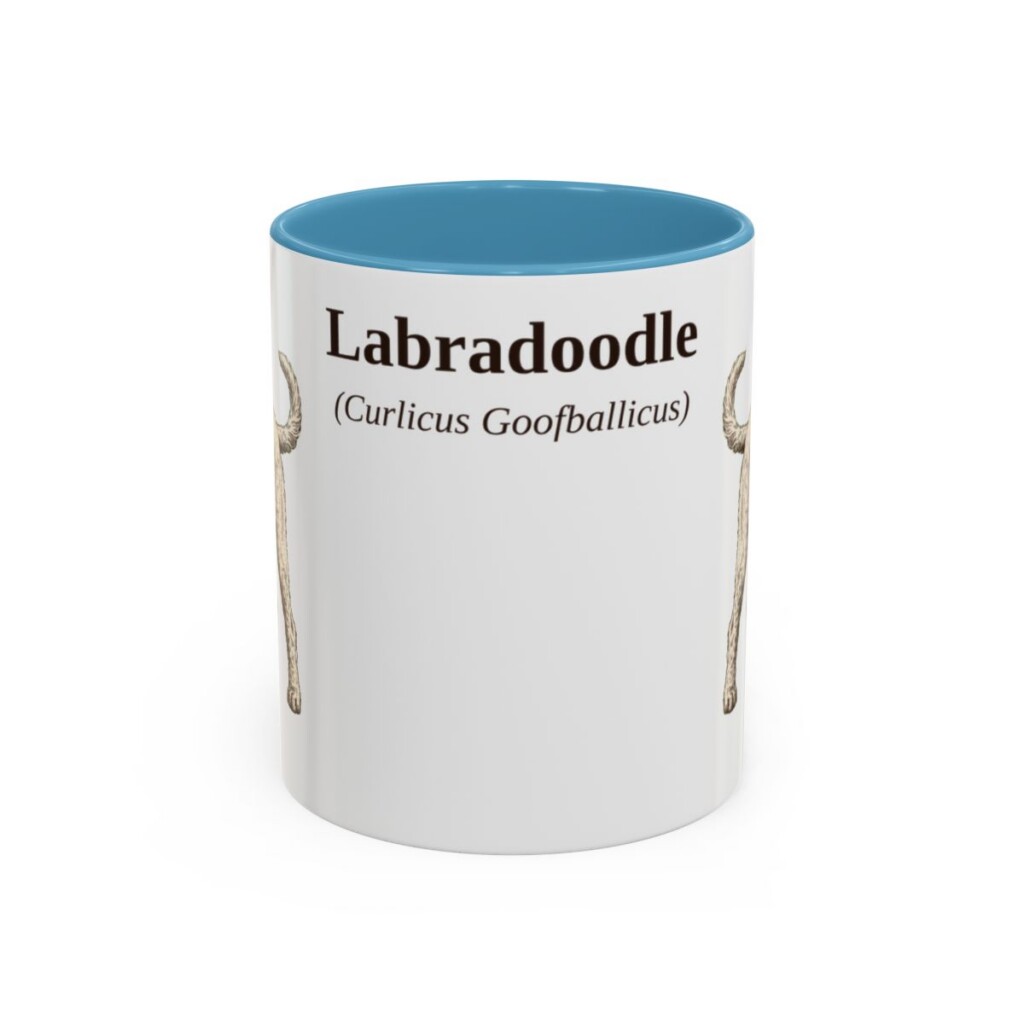 11oz Labradoodle Latin Mug, Light Blue, front view