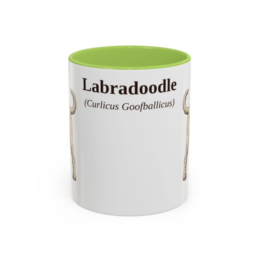 11oz Labradoodle Latin Mug, Light Green, front view