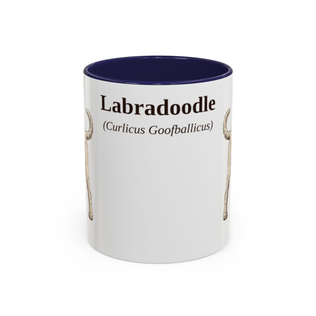 11oz Labradoodle Latin Mug, Navy, front view