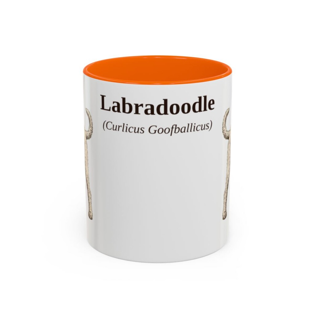 11oz Labradoodle Latin Mug, Orange, front view