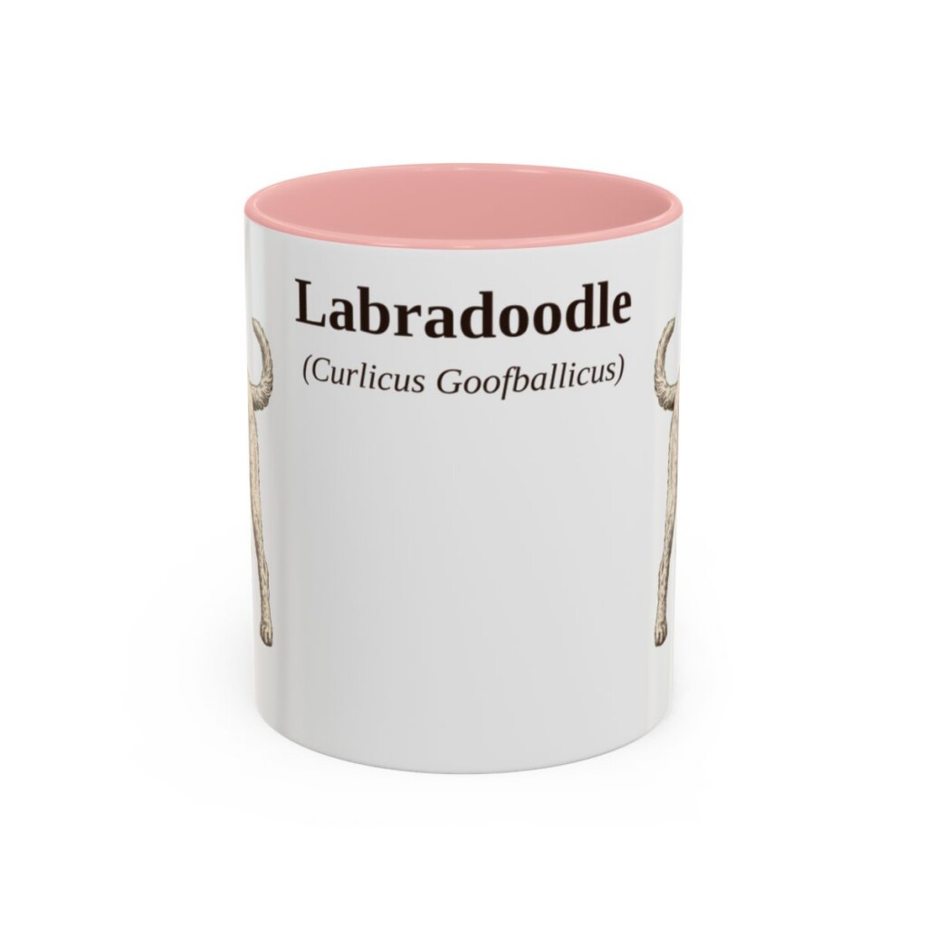 11oz Labradoodle Latin Mug, Pink, front view