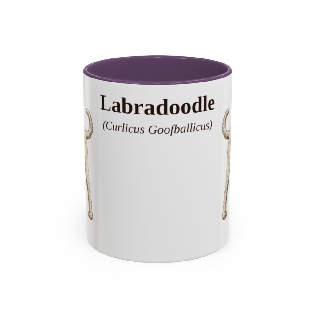 11oz Labradoodle Latin Mug, Purple, front view