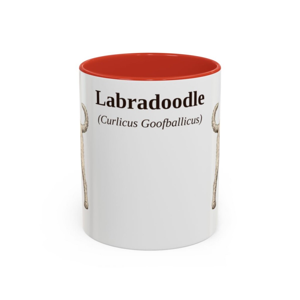 11oz Labradoodle Latin Mug, Red, front view