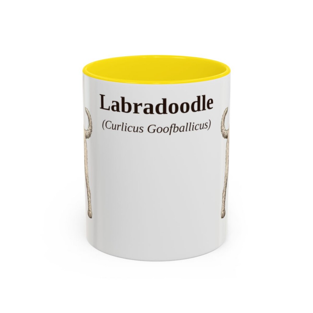 11oz Labradoodle Latin Mug, Yellow, front view