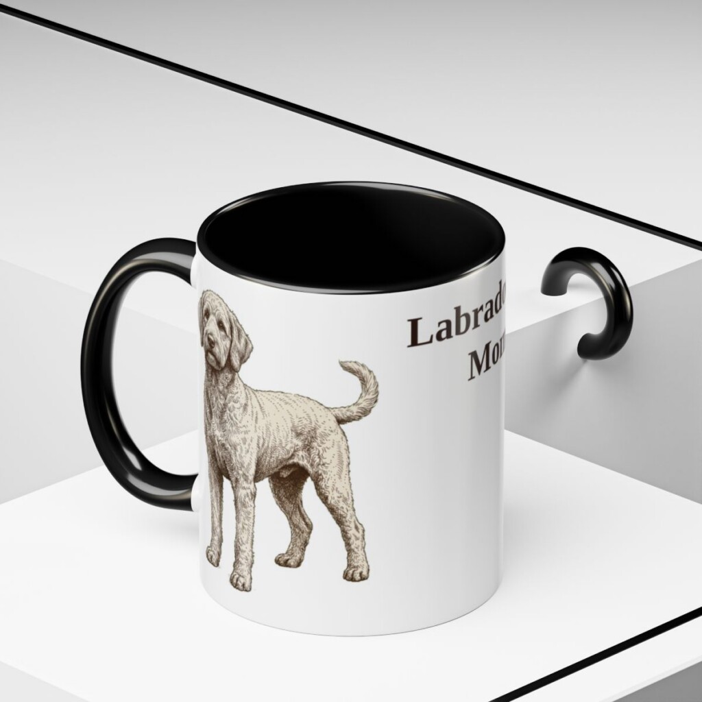 11oz Labradoodle Dog Mom Mug, Black, lifestyle photo