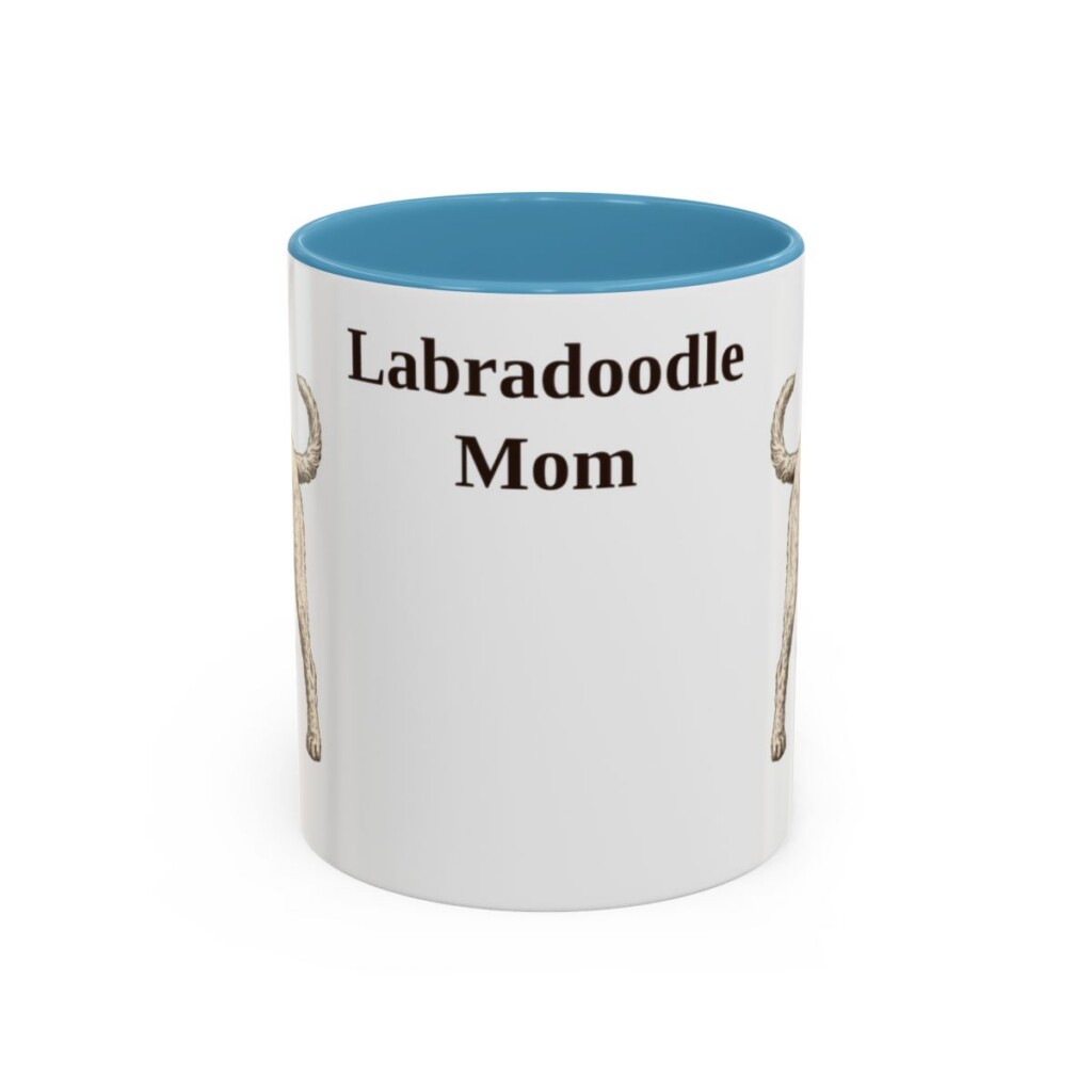 11oz Labradoodle Dog Mom Mug, Light Blue, front view