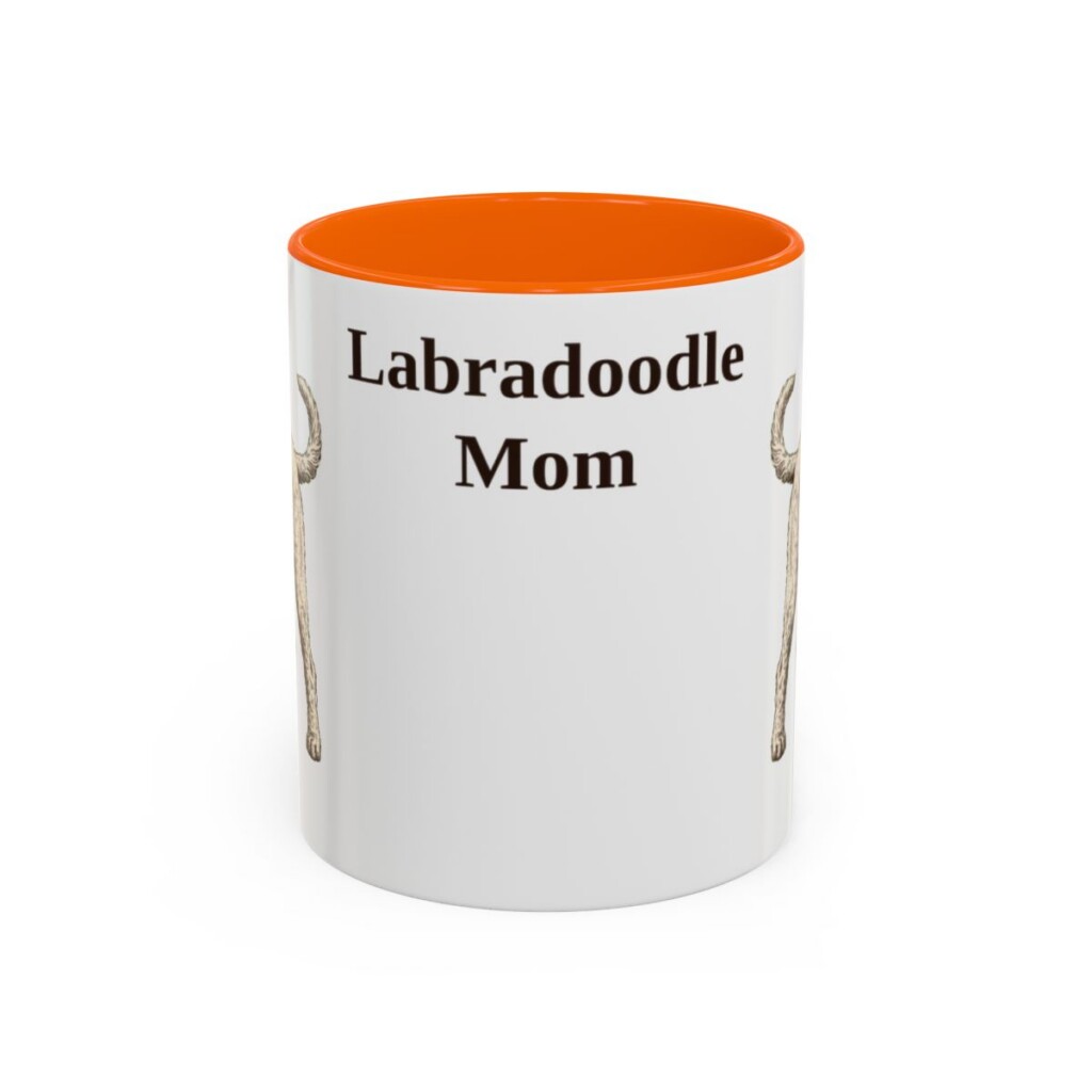 11oz Labradoodle Dog Mom Mug, Orange, front view