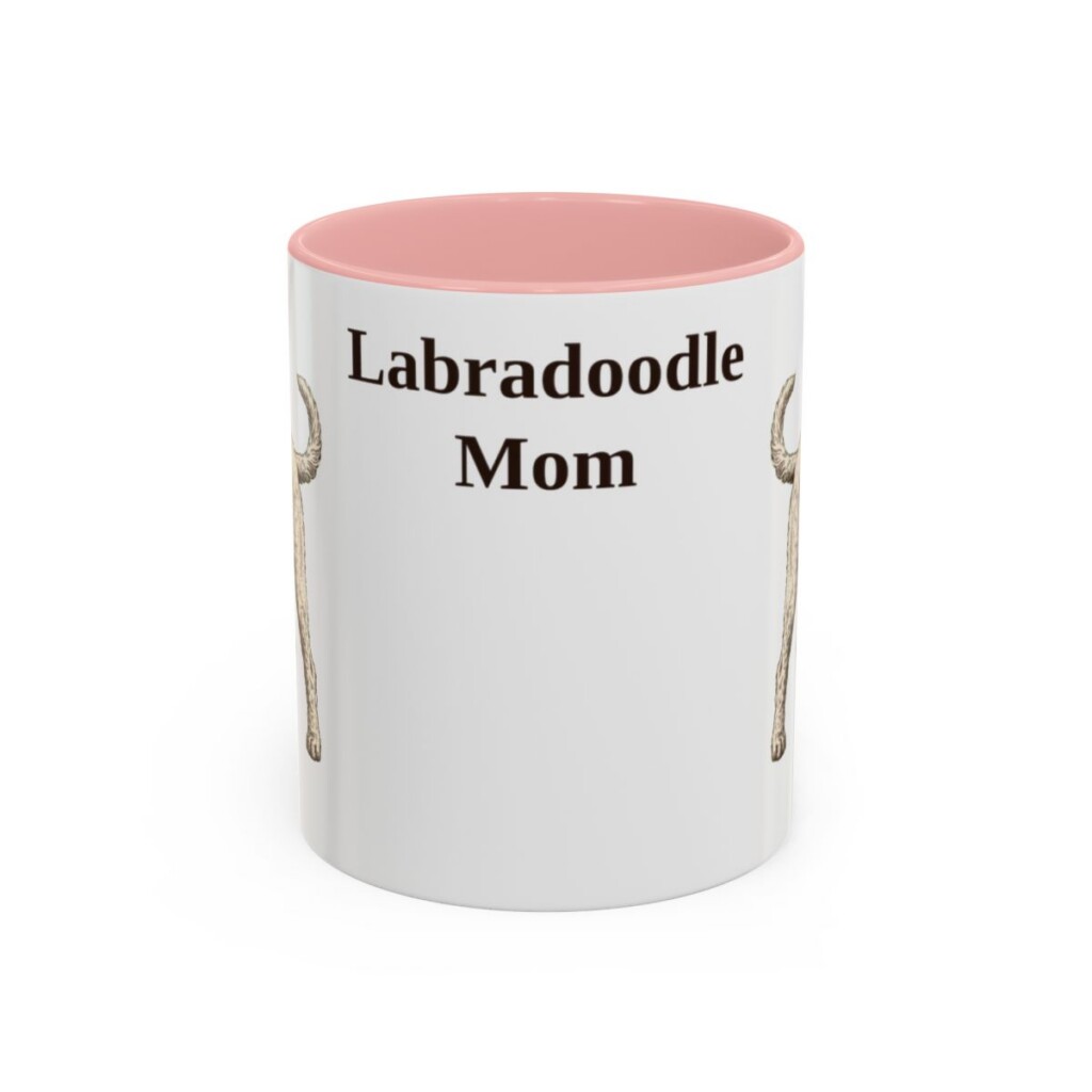 11oz Labradoodle Dog Mom Mug, Pink, front view
