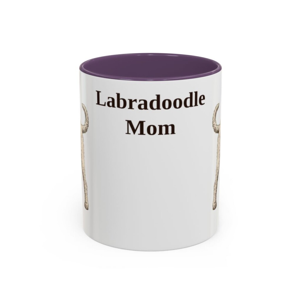 11oz Labradoodle Dog Mom Mug, Purple, front view