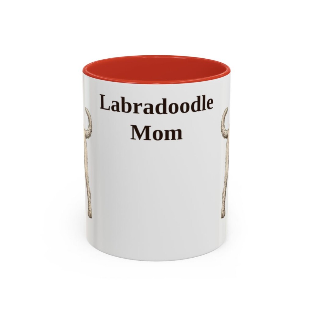 11oz Labradoodle Dog Mom Mug, Red, front view