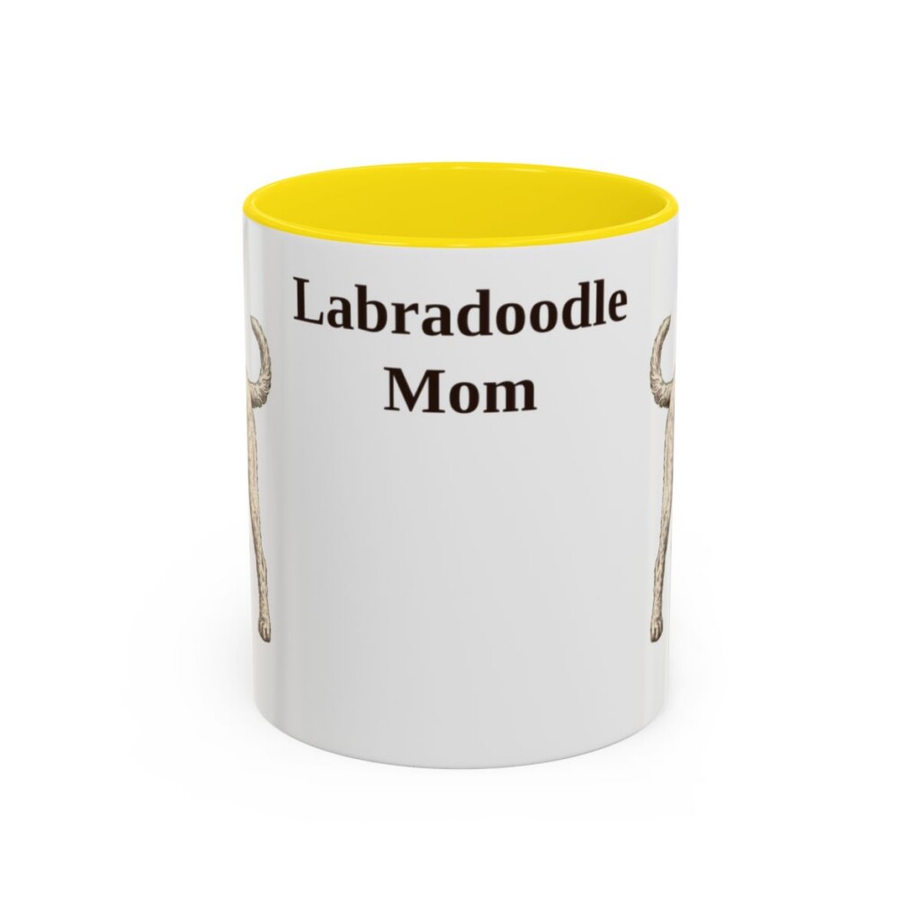 11oz Labradoodle Dog Mom Mug, Yellow, front view