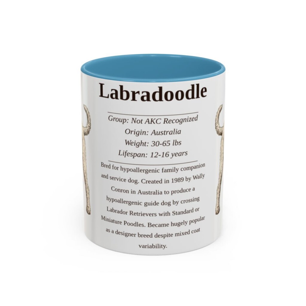 11oz Labradoodle Mug, Light Blue, front view