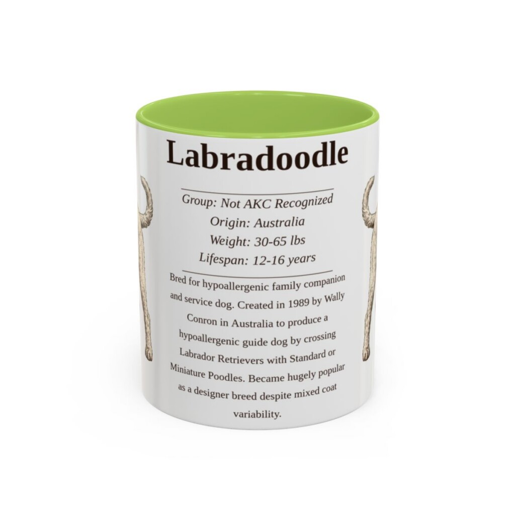 11oz Labradoodle Mug, Light Green, front view