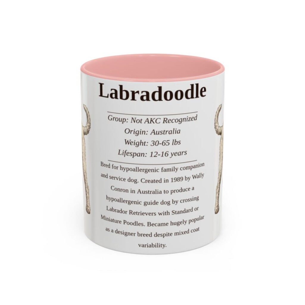 11oz Labradoodle Mug, Pink, front view