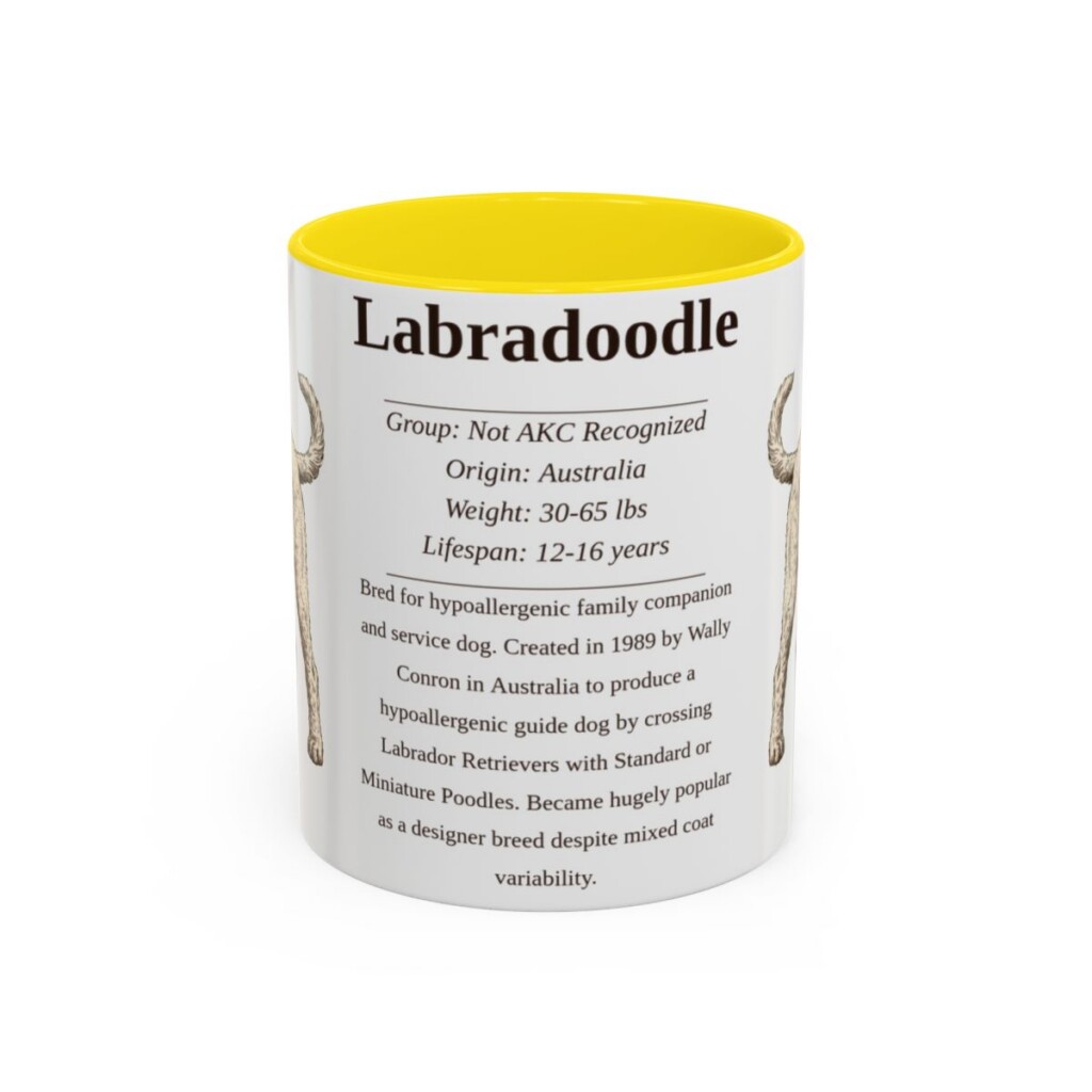 11oz Labradoodle Mug, Yellow, front view