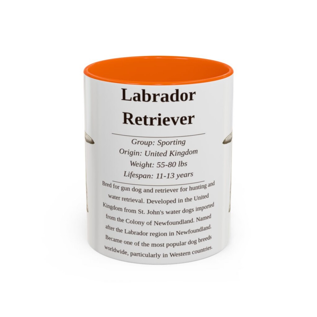 11oz Labrador Retriever Mug, Orange, front view
