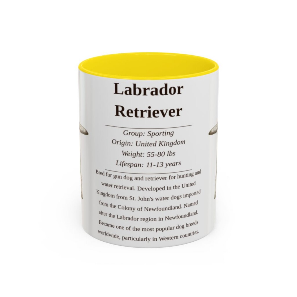 11oz Labrador Retriever Mug, Yellow, front view