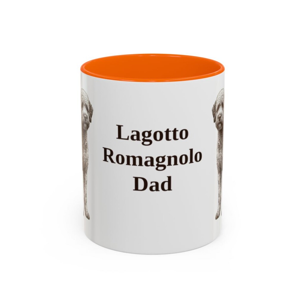 11oz-lagotto-romagnolo-mug-dad-orange 11oz Lagotto Romagnolo Dog Dad Mug, Orange, front view