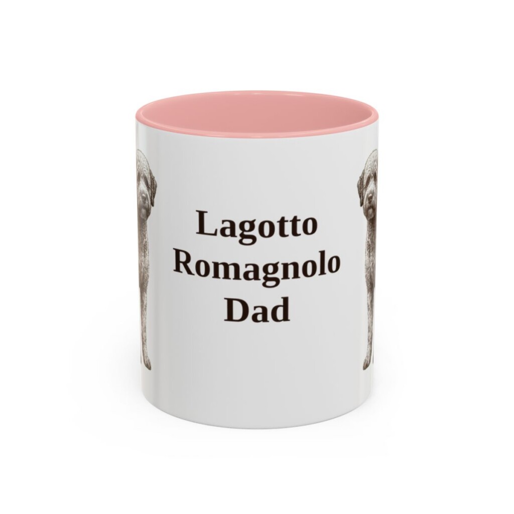 11oz-lagotto-romagnolo-mug-dad-pink 11oz Lagotto Romagnolo Dog Dad Mug, Pink, front view